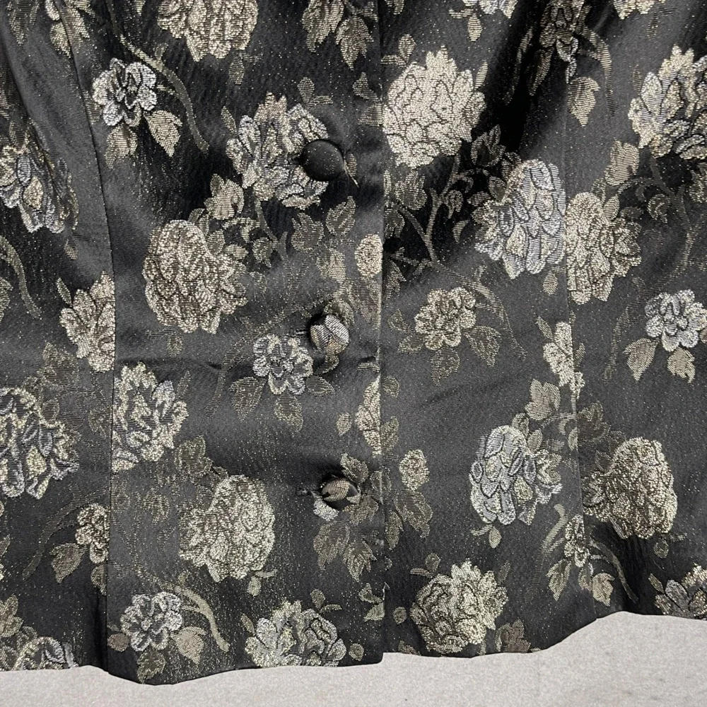 Crimson by Lawrence K Blouse Floral Brocade Faux Fur‎ Cuffs Party Top Size 12
